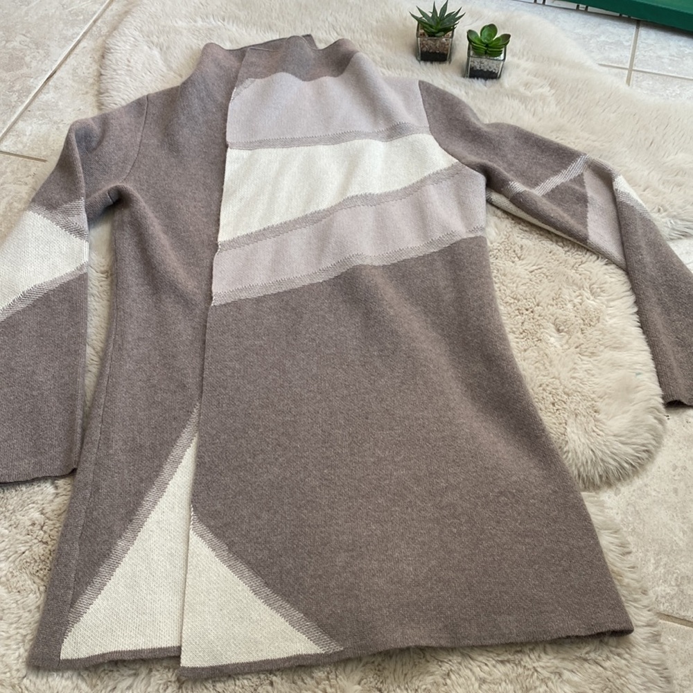 Tahari Cashmere Cardigan Color Block Tan Cream Si… - image 5